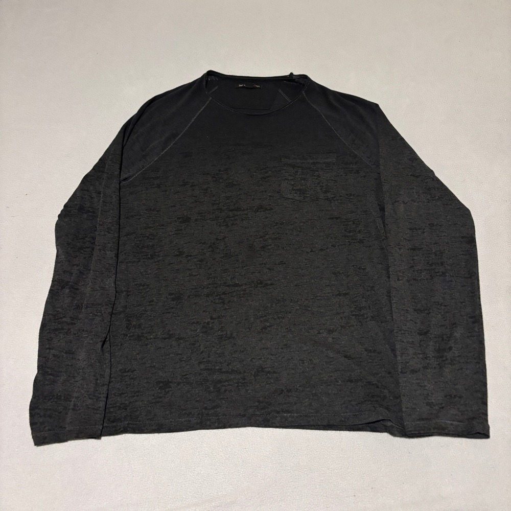 John Varvatos USA Mens Large Burnout Long Sleeve Pocket T-Shirt Charcoal Black